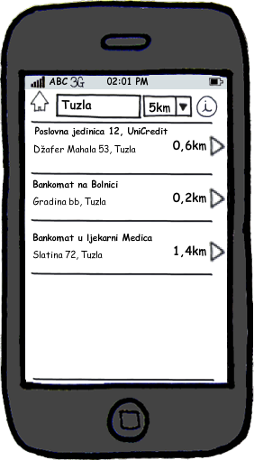 GeoCatalog, andorid aplikacija, Lista lokacija